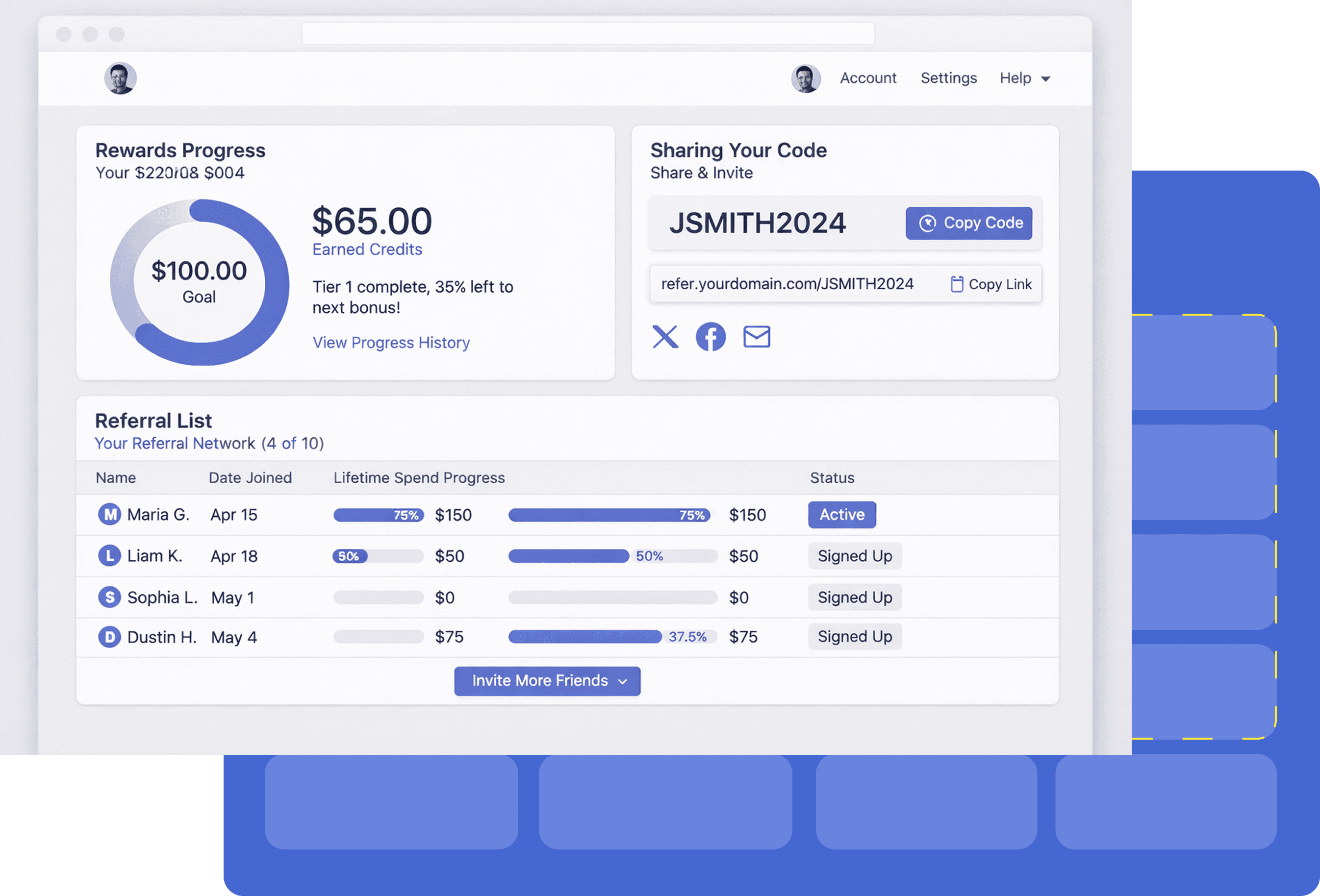 Referral dashboard preview